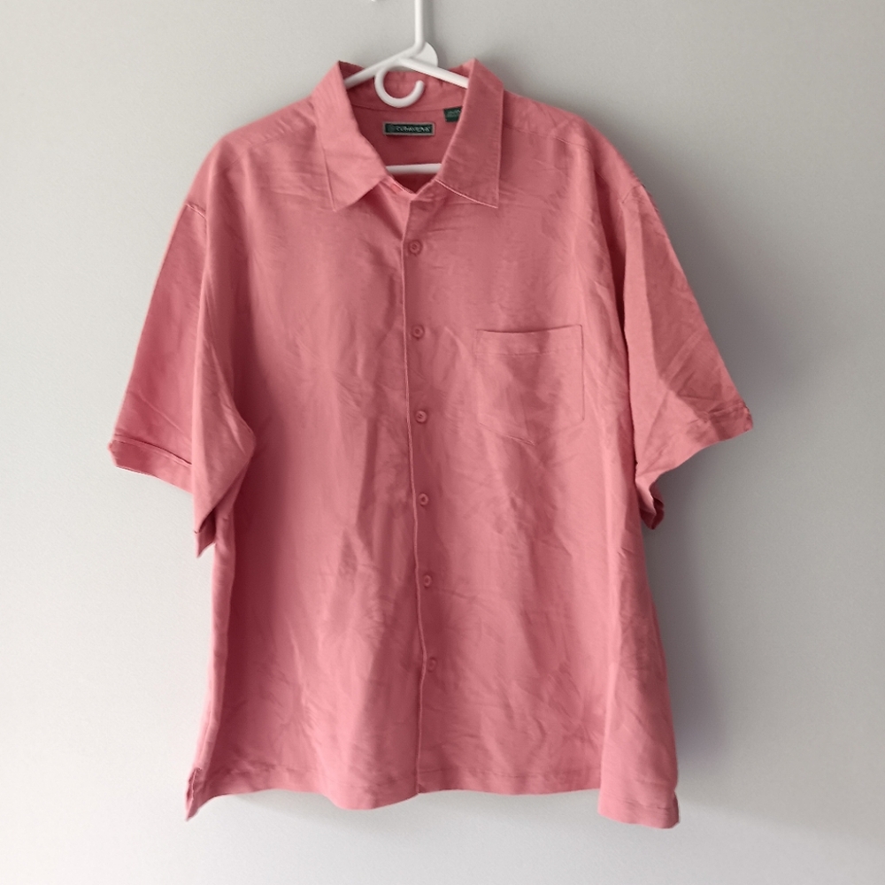 Cubavera Short Sleeve Button Up Dress Shirt Floral Muted Pink Size 2X